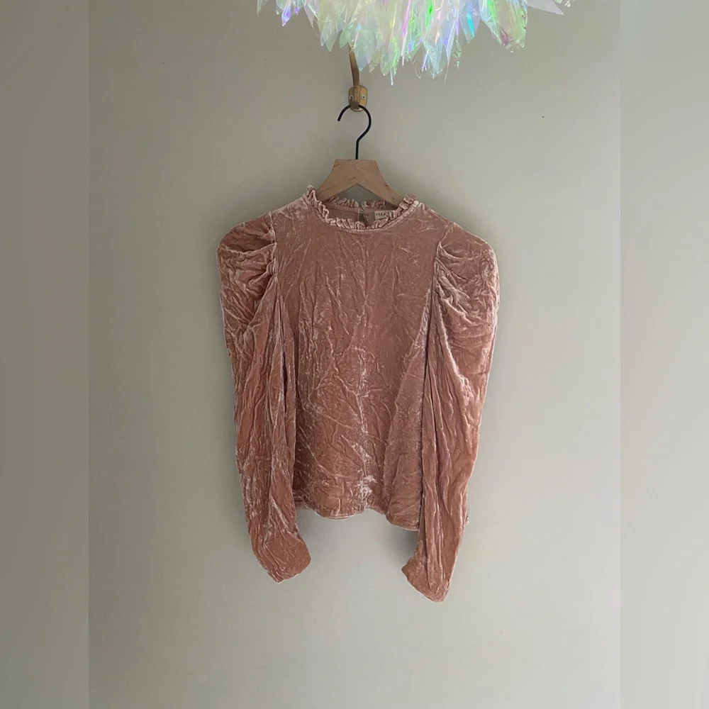 Ulla Johnson Pink Velvet Long Sleeve Victorian‎ Romantic Blouse Size 0